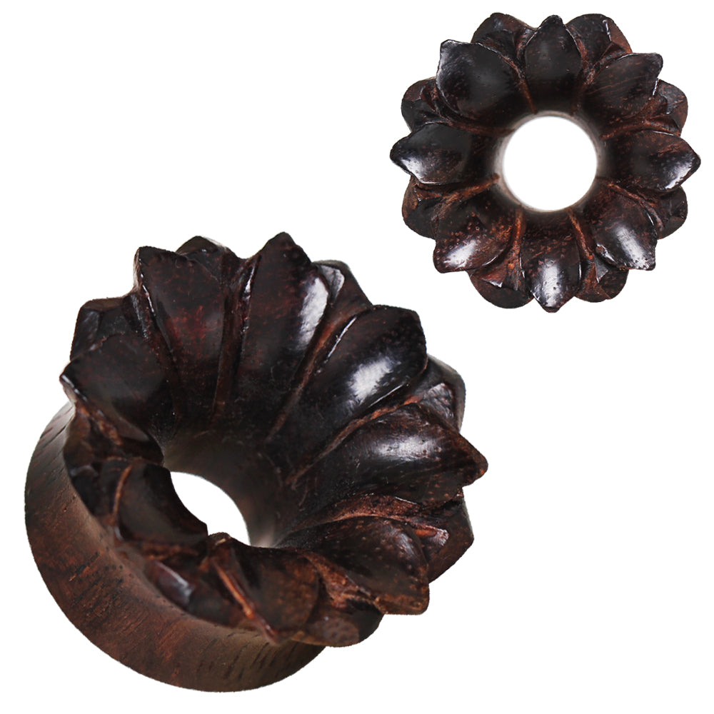 Hand Carved Dark Brown Lotus Flower Sono Wood Tunnels