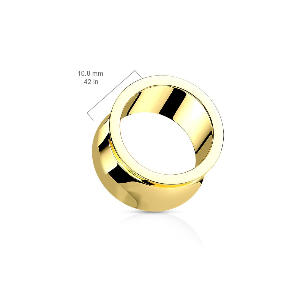 Gold Tone Hand Polished Thick Double Flared Tunnels - 316L Stainless Steel - Pair