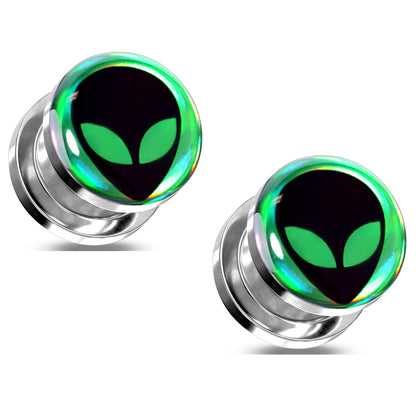 Alien Hologram Screw Fit Plugs - 316L Stainless Steel