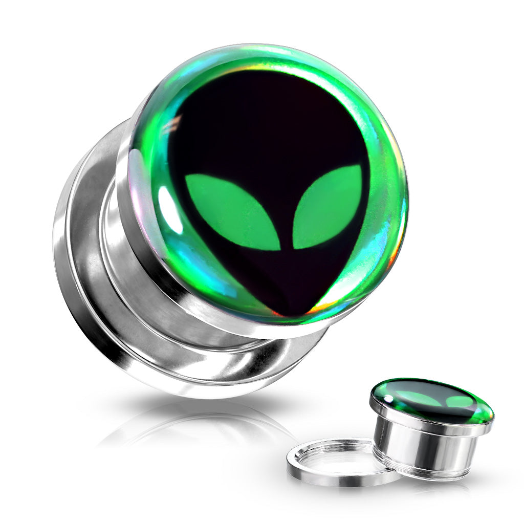 Alien Hologram Screw Fit Plugs - 316L Stainless Steel