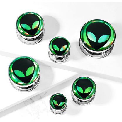 Alien Hologram Screw Fit Plugs - 316L Stainless Steel