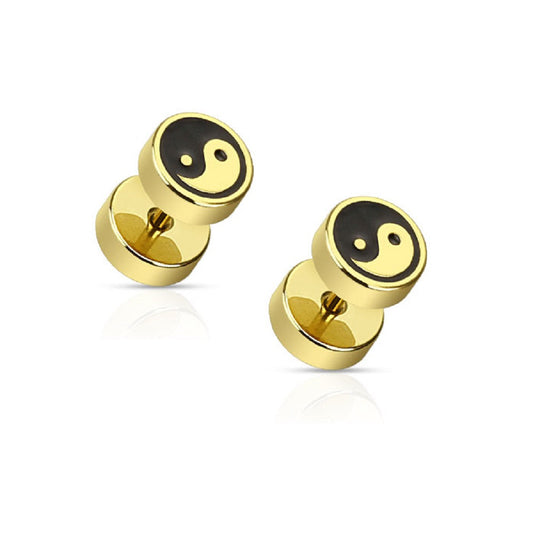 Yin Yang Fake Cheater Plugs - Gold Plated Stainless Steel - Pair