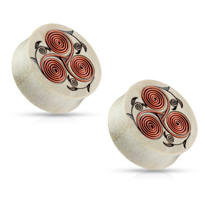 Copper Wire Tribal Floral Carved Organic Crocodile Wood Saddle Plugs Ear Plugs Gauges