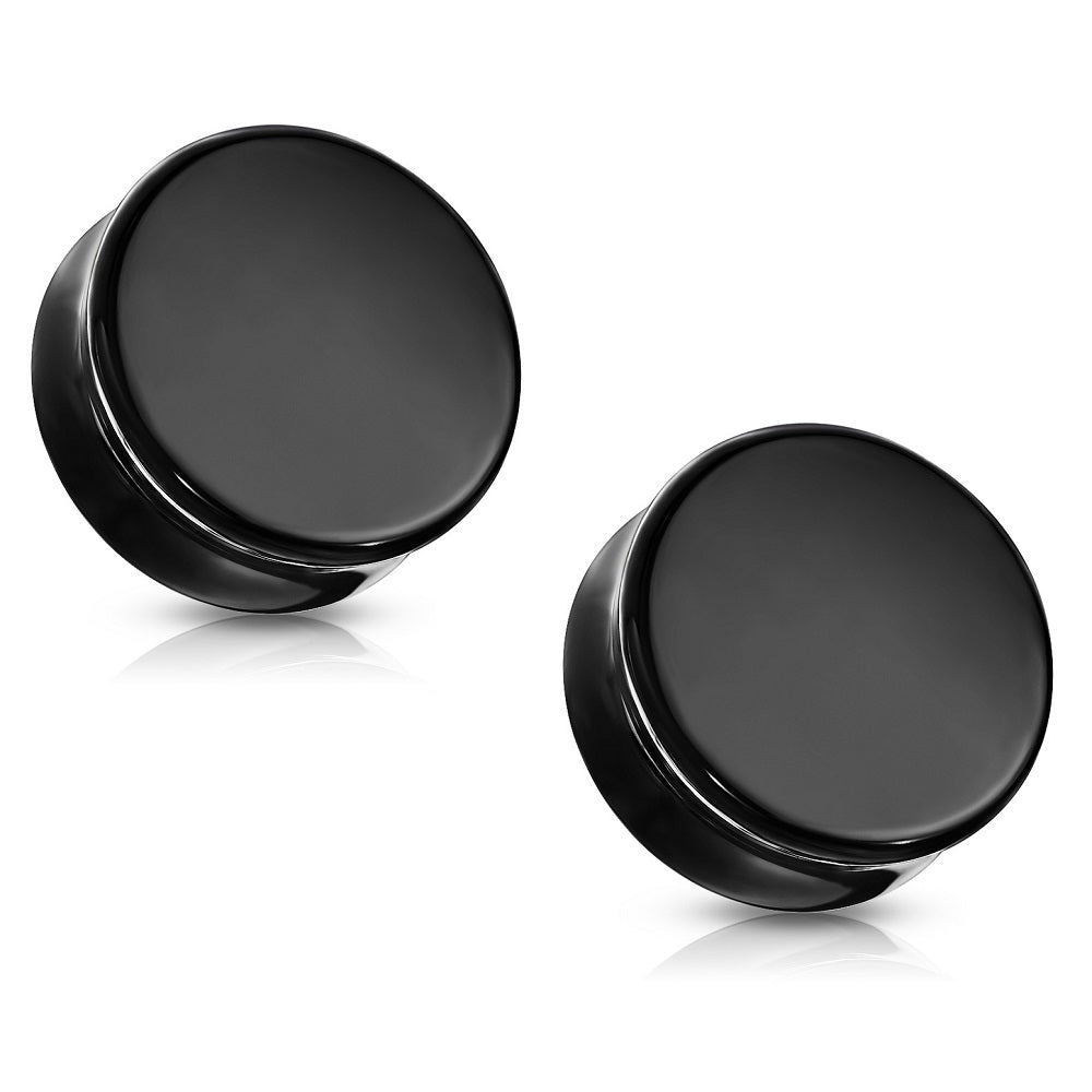 Natural Black Obsidian Stone Double Flared Plug Gauges - Pair