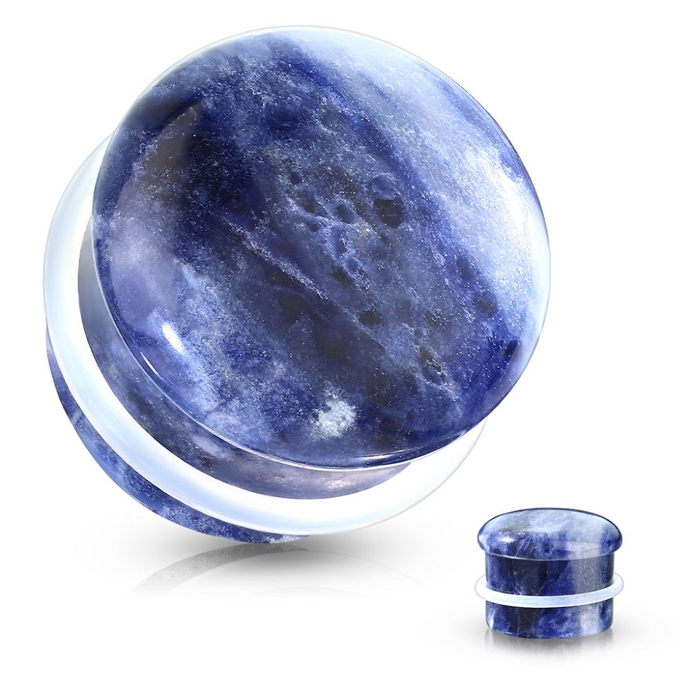 Natural Sodalite Stone Convex Single Flare Plug Gauges with Clear O-Rings