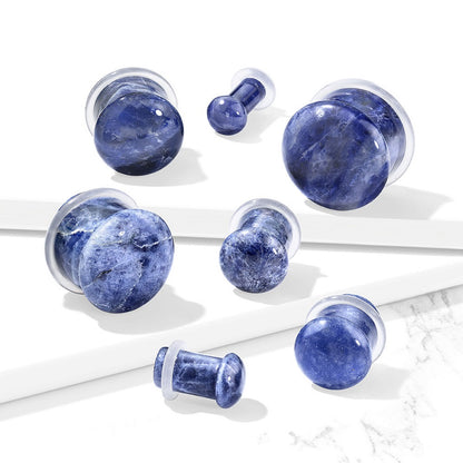 Natural Sodalite Stone Convex Single Flare Plug Gauges with Clear O-Rings