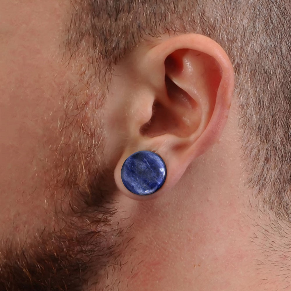 Natural Sodalite Stone Convex Single Flare Plug Gauges with Clear O-Rings