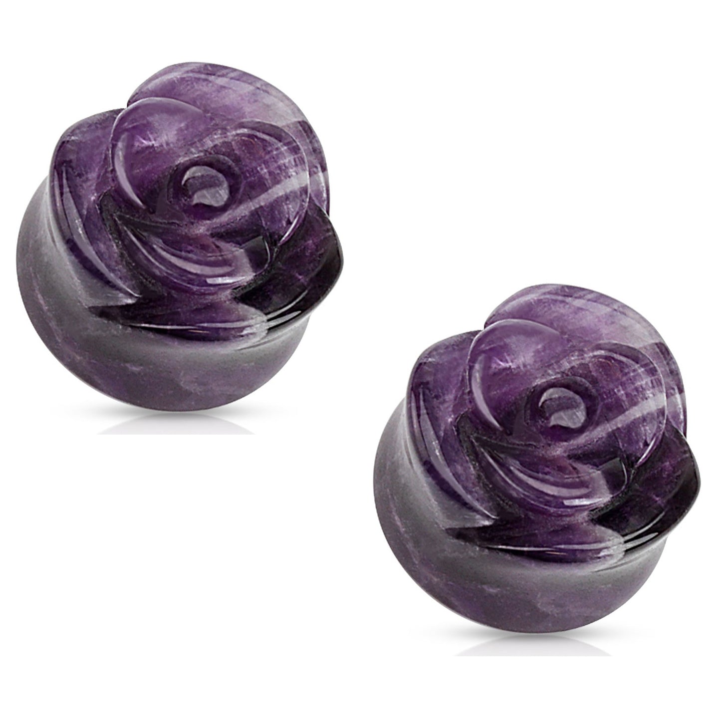 Amethyst Rose Flower Carved Double Flared Plugs