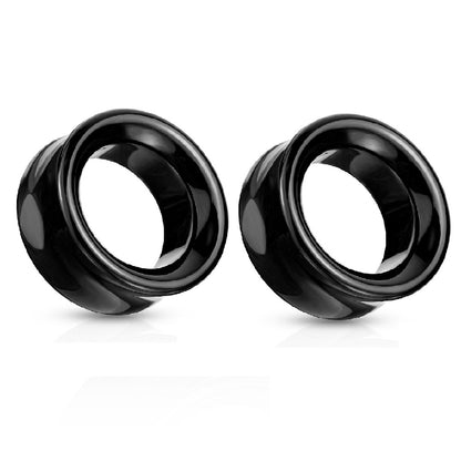 Black Agate Natural Stone Double Flared Saddle Tunnels - Pair