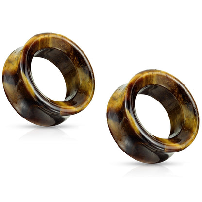 Tiger Eye Stone Double Flared Saddle Tunnels - Pair