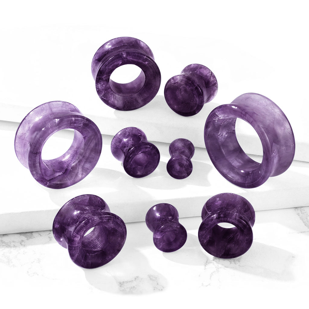 Natural Amethyst Stone Double Flared Saddle Tunnels - Pair