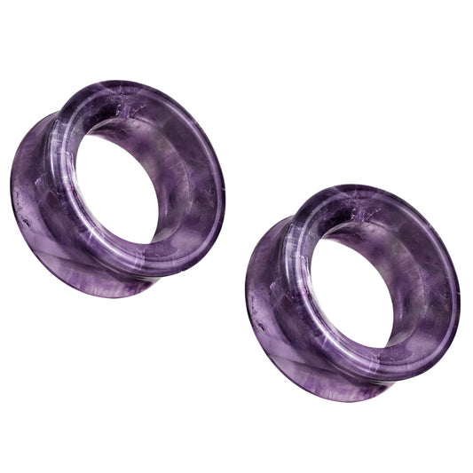 Natural Amethyst Stone Double Flared Saddle Tunnels - Pair