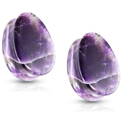 Amethyst Stone Double Flared Tear Drop Saddle Plugs