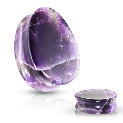 Amethyst Stone Double Flared Tear Drop Saddle Plugs