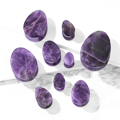 Amethyst Stone Double Flared Tear Drop Saddle Plugs