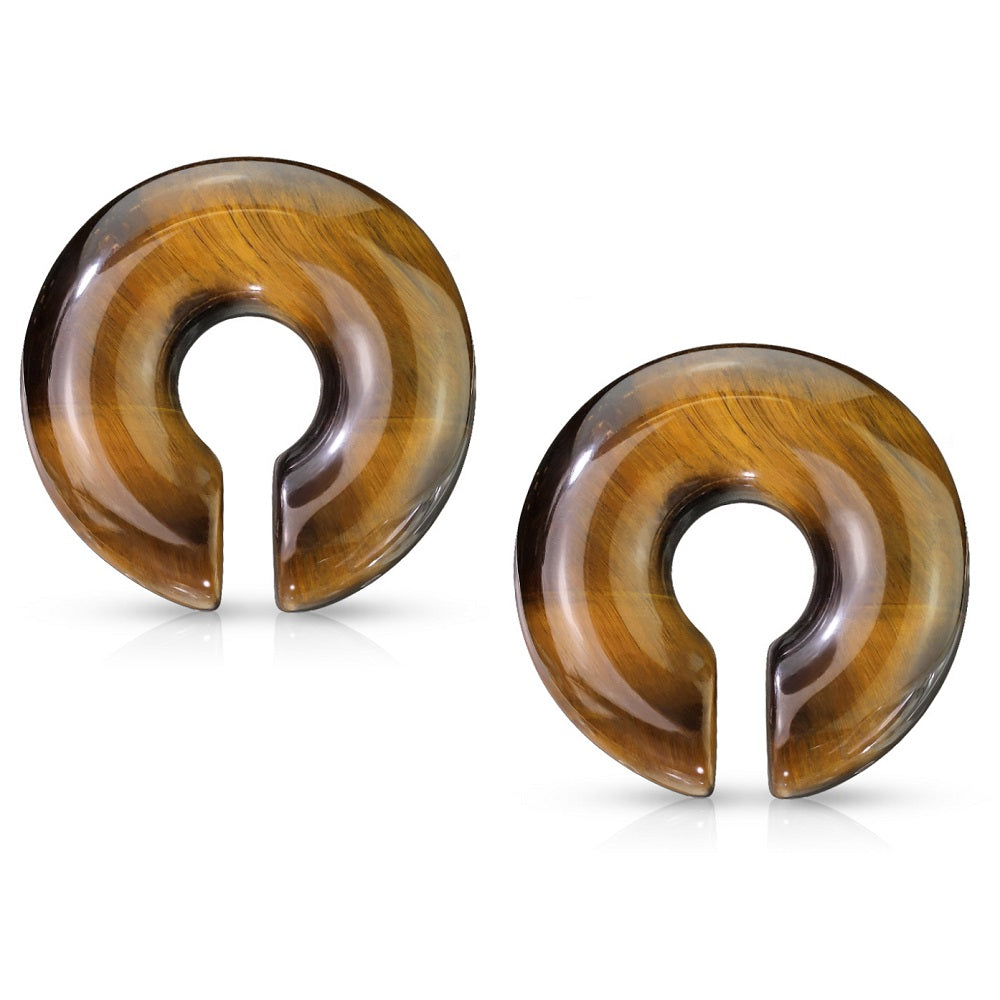 Tiger Eye Stone Round Hoop Plugs