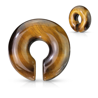 Tiger Eye Stone Round Hoop Plugs