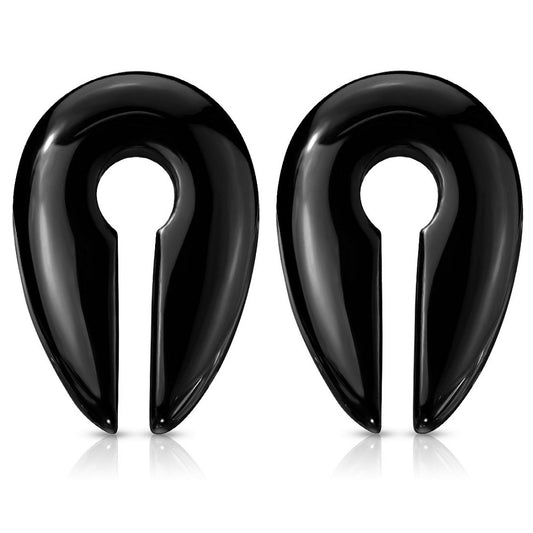 Black Agate Stone Keyhole Gauge Stretcher Plugs - Pair