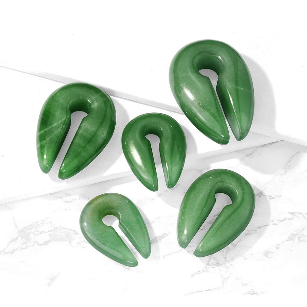 Jade Green Semi Precious Stone Keyhole Hanging Plugs