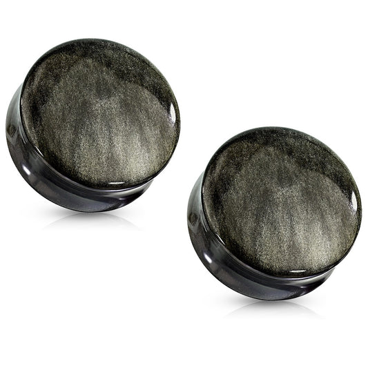 Natural Golden Obsidian Stone Convex Double Flared Saddle Plug Gauges