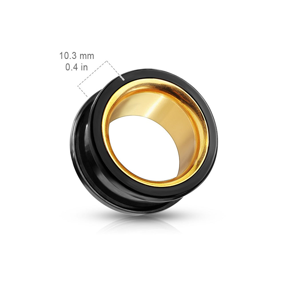 Black with Gold PVD Interior Screw Fit Tunnels - Stainless Steel