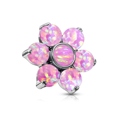 Synthetic Opal Flower Internally Threaded Dermal Anchor Top - Stainless Steel