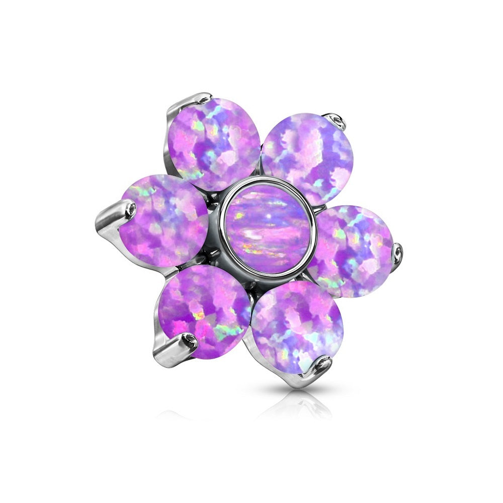 Synthetic Opal Flower Internally Threaded Dermal Anchor Top - Stainless Steel