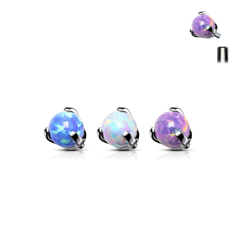 Claw Set Synthetic Opal Ball Internally Threaded Dermal Anchor Top - Stainless Steel