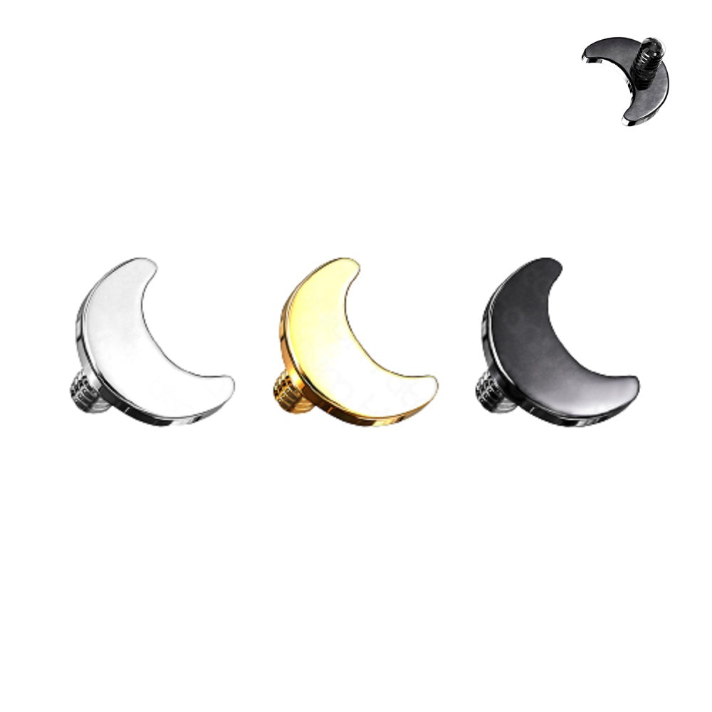 Flat Crescent Moon Internally Threaded Dermal Anchor Top - G23 Implant Grade Titanium