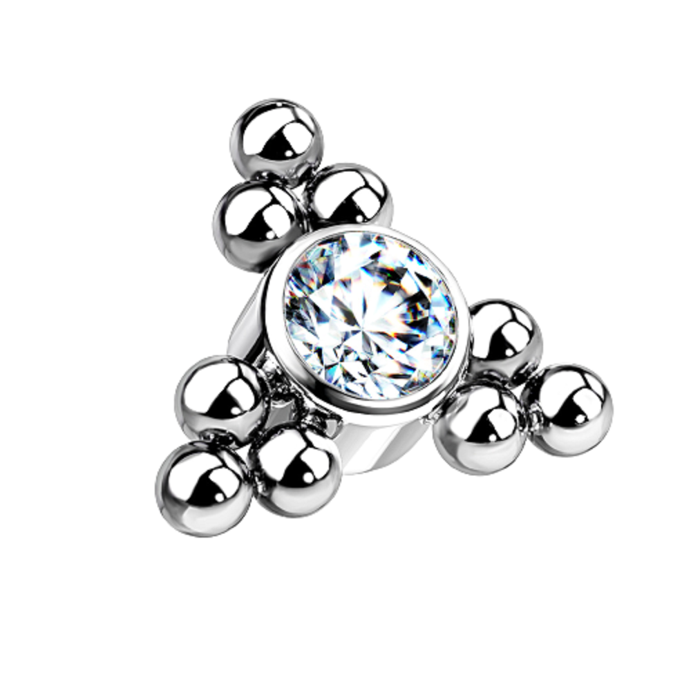 Internally Threaded CZ Crystal Center with Triple Ball Clusters Dermal Anchor Top - G23 Implant Grade Titanium