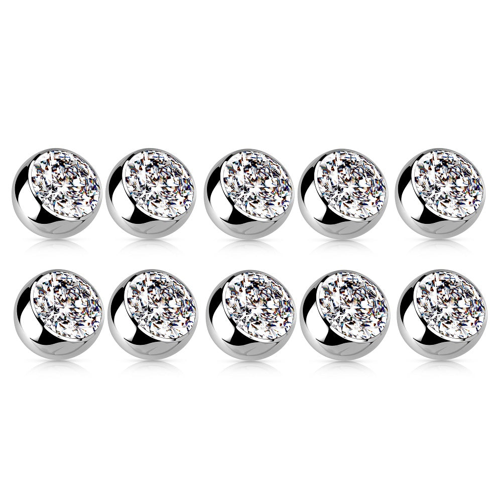 Set of 10 Externally Threaded CZ Crystal Body Jewelry Replacement Balls - F136 Implant Grade Titanium