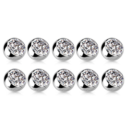 Set of 10 Externally Threaded CZ Crystal Body Jewelry Replacement Balls - F136 Implant Grade Titanium