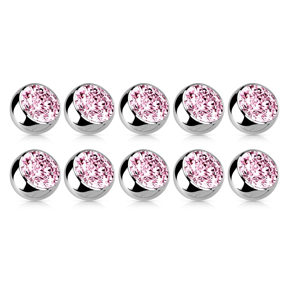 Set of 10 Externally Threaded CZ Crystal Body Jewelry Replacement Balls - F136 Implant Grade Titanium