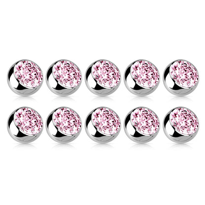 Set of 10 Externally Threaded CZ Crystal Body Jewelry Replacement Balls - F136 Implant Grade Titanium