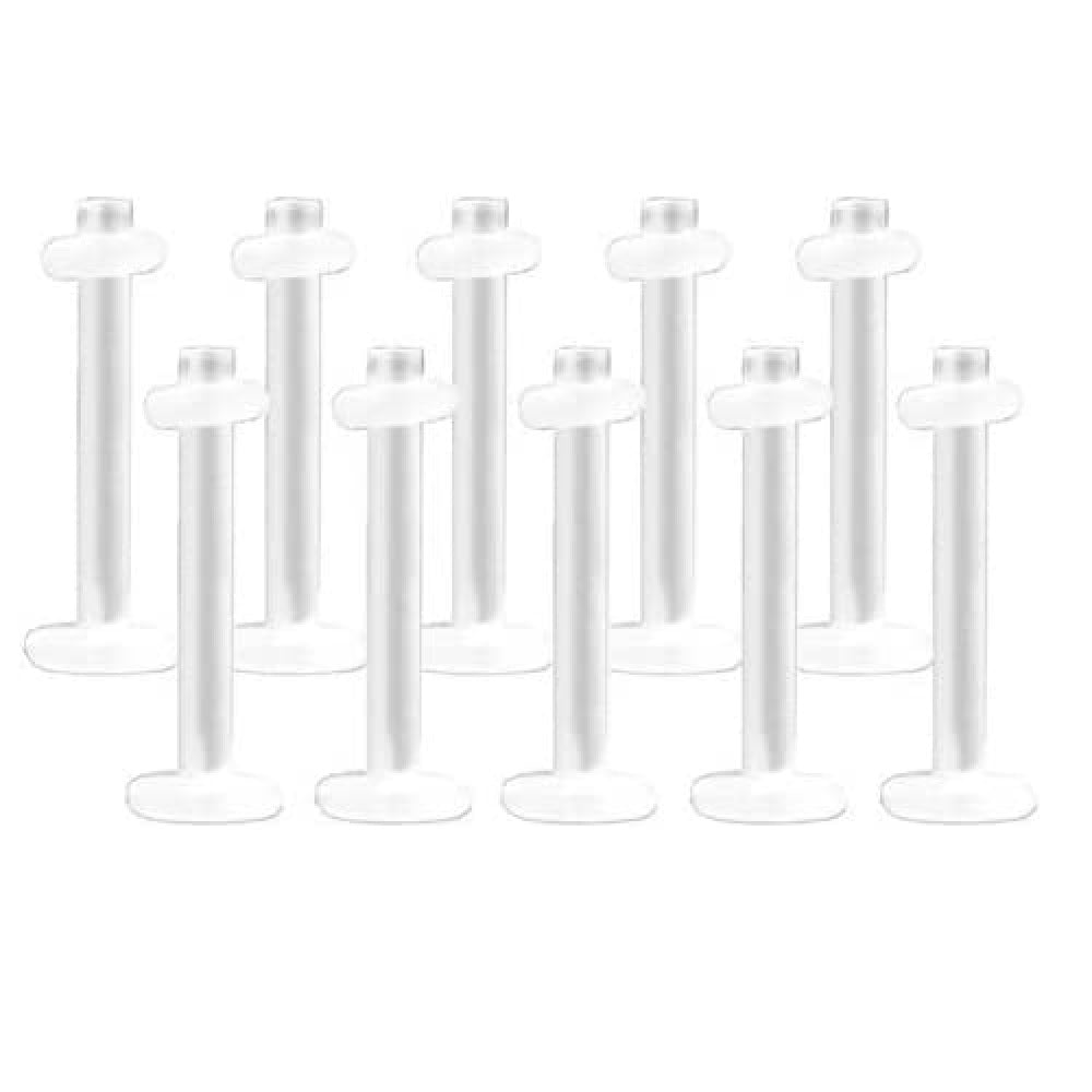 Set of 10 Clear Acrylic Labret Lip Cartilage Ear Flat Top Retainers