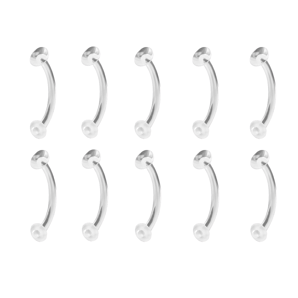 Set of 10 Clear Acrylic Flexible Curved Eyebrow Ring Piercing Retainers