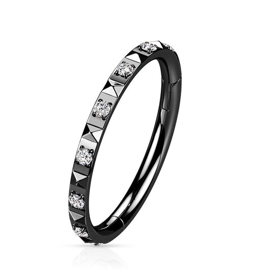 Precision All CZ Crystal and Pyramid Cuts Hinged Segment Ring
 - 316L Stainless Steel
