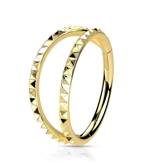 Double Pyramid Lined Hoops Hinged Segment Ring - 316L Surgical Steel