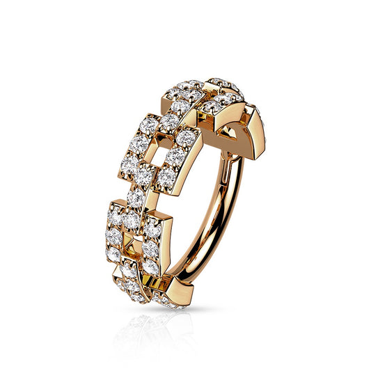 CZ Crystal Paved Square Links Hinged Segment Ring
 - Stainless Steel