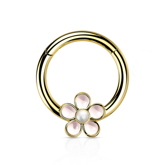 Precision All Enamel Pink Flower Hinged Segment Ring
 - 316L Stainless Steel