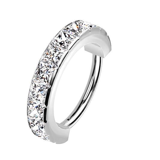 Precision Wide Outward Facing Square CZ Crystals Hinged Segment Ring - 316L Stainless Steel