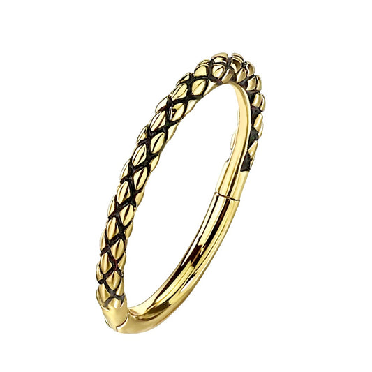 Precision Oxidized Lizard Skin Patterned Hinged Segment Ring - 316L Stainless Steel