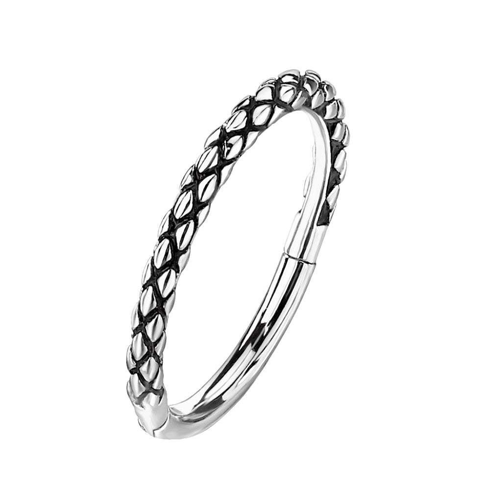 Precision Oxidized Lizard Skin Patterned Hinged Segment Ring - 316L Stainless Steel