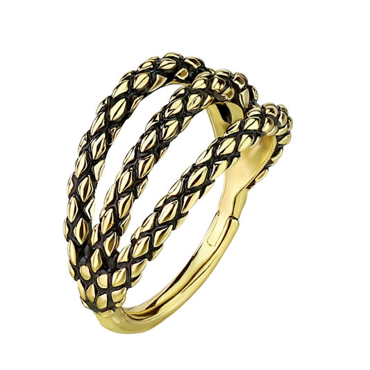 Precision All Oxidized Lizard Skin Patterned Triple Hoop Hinged Segment Ring - 316L Stainless Steel