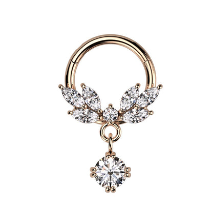 CZ Crystal Vine with Dangling Gem Hinged Segment Ring  - 316L Stainless Steel