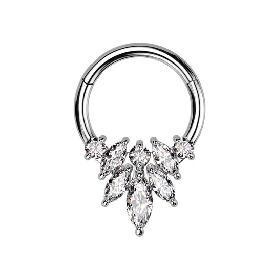 Marquise CZ Crystal Flower Center Hinged Segment Ring  - 316L Stainless Steel