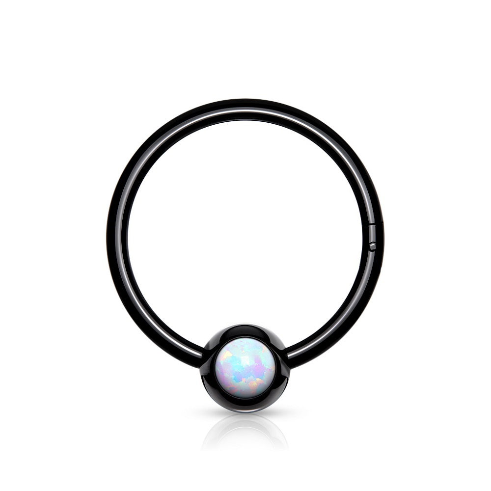 Synthetic Opal Ball Hinged Segment Ring - Stainless Steel