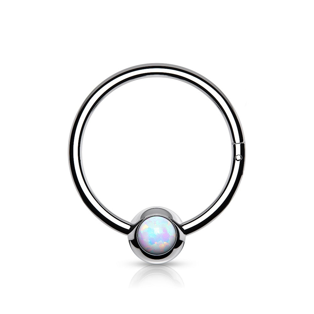 Synthetic Opal Ball Hinged Segment Ring - Stainless Steel