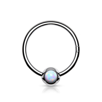 Synthetic Opal Ball Hinged Segment Ring - Stainless Steel