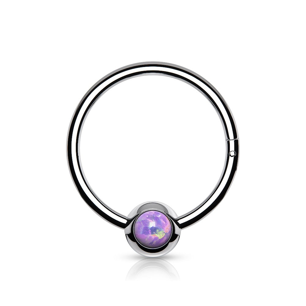 Synthetic Opal Ball Hinged Segment Ring - Stainless Steel